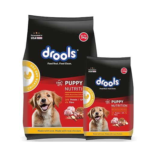 Drools Puppy Dry Dog Food Chicken and Egg, 3kg with Free 1.2kg